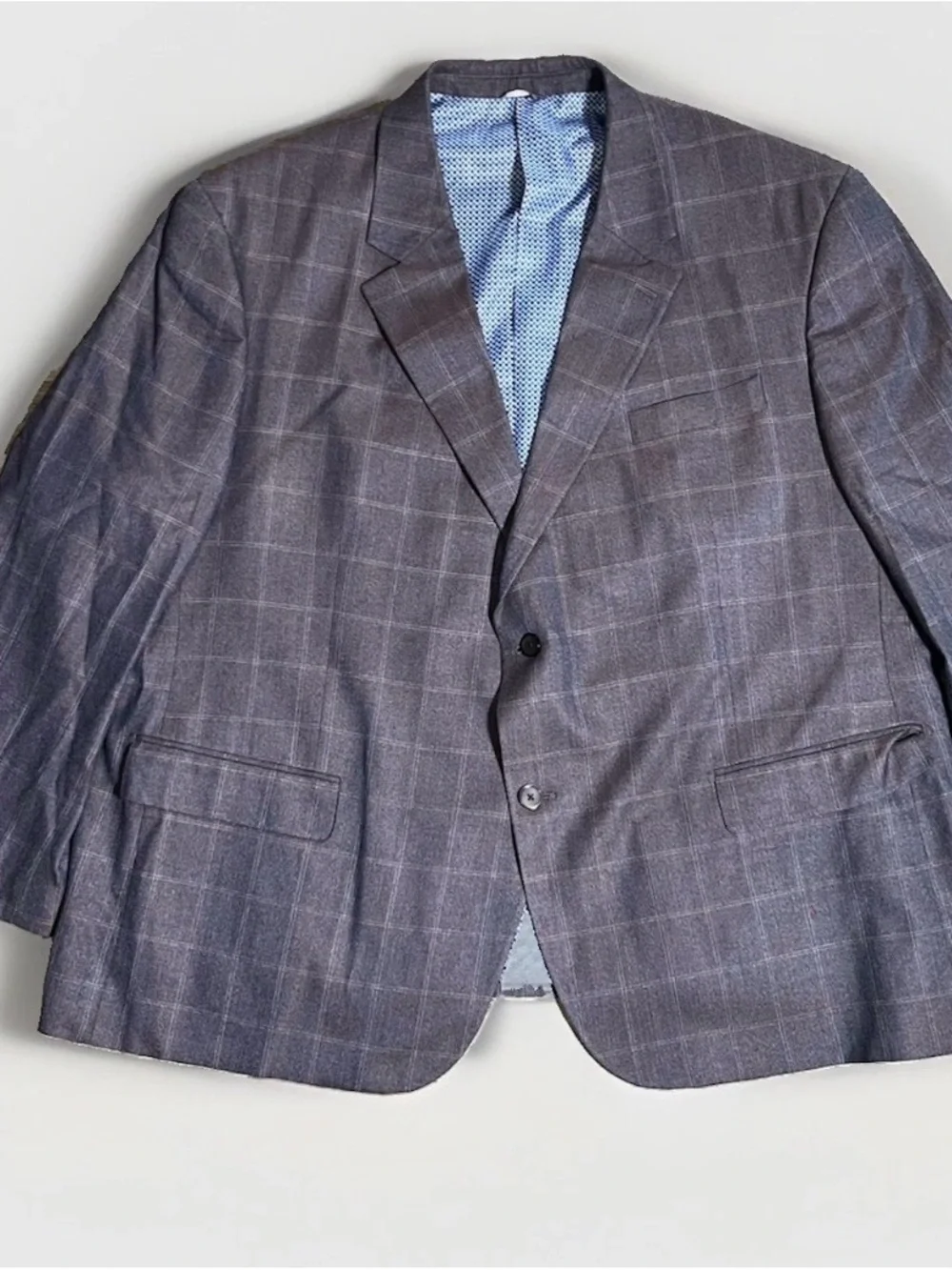 Oak Hill Sport Coat Silk Wool Windowpane Blazer Mens 3XL 54-56R Grey Blue Check